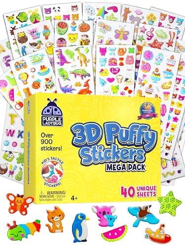 Purple Ladybug 3D Puffy Stickers for Kids - 40 Sheets, 950+ Foam Stickers for Toddler Girls & Boys, Classroom & Teachers Must Haves, Boredom Buster - Back to School Gift for Kindergarten Girls & Boys - Image 1