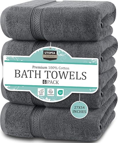 Utopia Towels 4 Pack Premium Bath Towels Set, 27 by 54 Inches, 100% Ring Spun Cotton 600GSM, Lightweight and Highly Absorbent Quick Drying Towels, Perfect for Daily Use, Grey - Image 1