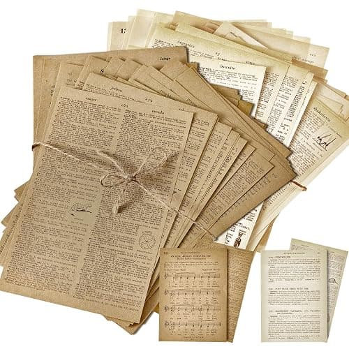 Zonon 114 Pieces 2 Sets Junk Journal Pages Vintage Ephemera Pack Craft Paper Junk Journal Vintage Paper for Albums Planner Decorative Crafts Embellishment Supplies(Old Book and Vellum Series) - Image 1