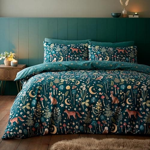 Catherine Lansfield Enchanted Twilight - Set copripiumino matrimoniale reversibile con federe, colore: verde foresta - Image 1