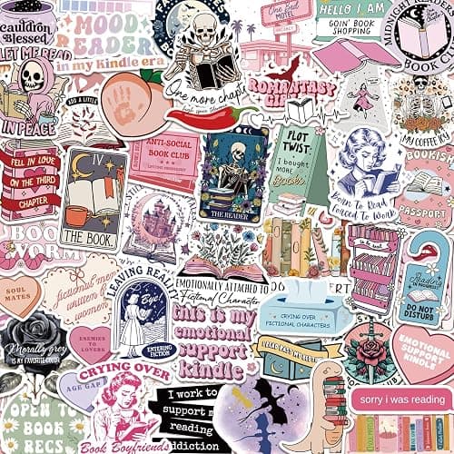 150 PCS Romance Book Stickers for Kindle, Holographic Bookish Sticker Pack Reading Glitter Vinyl Decals for Laptop Ebook Readers Water Bottles Journal Scrapbook Waterproof - Image 1
