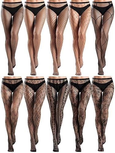 ramede 10 Pairs Fishnet Thigh High Stockings for Women Lace Mesh Fish Nets Tights High Waist Fishnet Leggings Pantyhose - Image 1