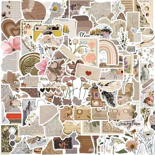 120Pcs Vintage Stickers, Waterproof Scrapbook Aesthetic Sticker, Daily Planner, Water Bottles, Handbook Junk Diary Stickers Teens Adults, Scrapbooking Supplies for DIY Paper Crafts - Image 1