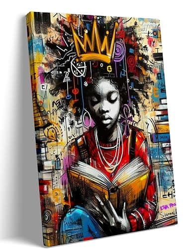 YKSKQCMT Black Girl Reading Wall Art Graffiti Girl Books Motivational Wall Decor Black Pride Pictures African American Girls Books Canvas Posters for Tween Girls Room Study Reading Room - Image 1
