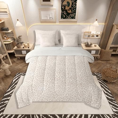 jejeloiu Leopard Print Comforter Set with Sheets 7 Piece Full Size Cheetah Print Bedding Set for Kids Boys Girls Beige Bed in a Bag Modern Art Room Decor Soft Lightweight Microfiber - Image 1
