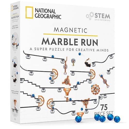 National Geographic Magnetic Marble Run - 75-Piece STEM Building Set for Kids & Adults with Magnetic Track & Trick Pieces & Marbles for Building A Marble Maze, STEM Project - Image 1