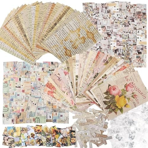 300PCS Vintage Scrapbooking Supplies Scrapbook Paper Journaling Kit Aesthetic Decorative Craft DIY Stickers Kits for Bullet Journaling, Junk Journal, Retro Crafts(Vintage) - Image 1