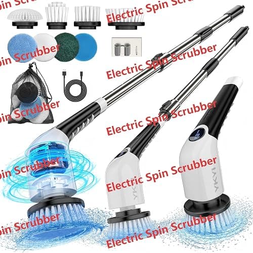YKYI Electric Spin Scrubber,Cordless Cleaning Brush,Shower Cleaning Brush with 8 Replaceable Brush Heads, Power Scrubber 3 Adjustable Speeds,Adjustable & Detachable Long Handle,Voice Broadcast - Image 1