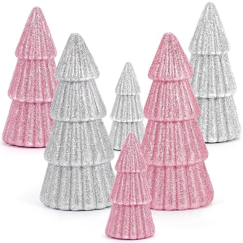 6Pcs Pink Christmas Decor, Tabletop Pink Christmas Tree for Christmas Decorations Xmas Centerpiece for Table Mantel Home Decor - Image 1