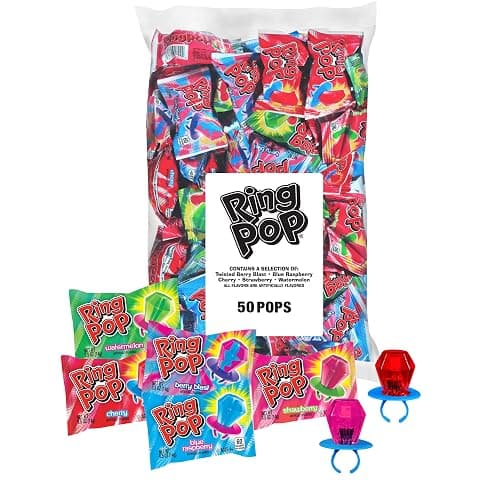 Ring Pop Lollipops 50 Count - Assorted Flavors - Individually Wrapped Suckers Variety Pack - Gift of One Bulk Bag By Lyza's Sweets & Treats - Image 1