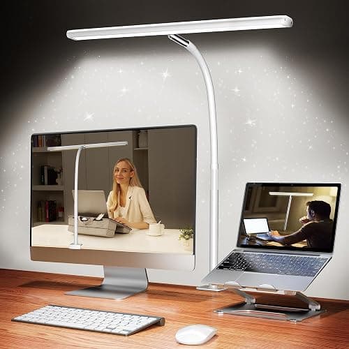 Airlonv LED Desk Lamp for Office Home, Eye-Caring Desk Light with Stepless Dimming Adjustable Flexible Gooseneck, 10W USB Adapter Desk Lamp with Clamp for Reading, Study, Workbench (White) - Image 1