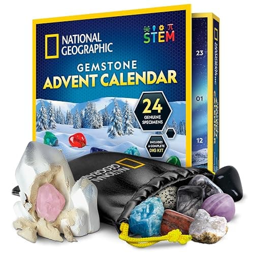 NATIONAL GEOGRAPHIC Gemstone Advent Calendar - 2025 Christmas Countdown Calendar for Kids with 24 Gems to Open Each Day, Complete Rock Collection with Mini Gemstone Dig Kit - Image 1