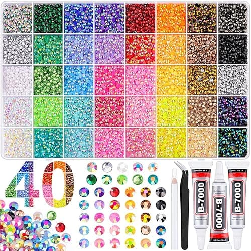 BELLEBOOST 50000Pcs 40 Colors Jelly Rhinestones Bedazzling kit, 3mm Multicolor Resin Flatback Gems for Diamond Art, Bedazzler Kit with 3Pcs 10ml B7000 Jewelry Glue for Crafting Book Shoes Nail Art - Image 1