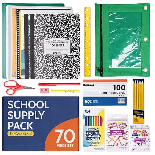 EPI Essentials Back to School Supplies for Kids 4th - 6th Grade – 70 Items in Kit – Elementary School Supply Packs – Wide-Ruled Bundle with Composition Notebooks – Suitable for Homeschooling - Image 1