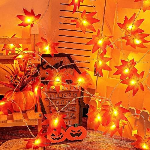 Lincentra Maple Leaves Fairy Lights, 3M 20LED Halloween String Lights Battery Operated with Timer, Autumn Leaf String Lights for Thanksgiving, Halloween, Christmas, Party Decoration Table Decoration - Image 1