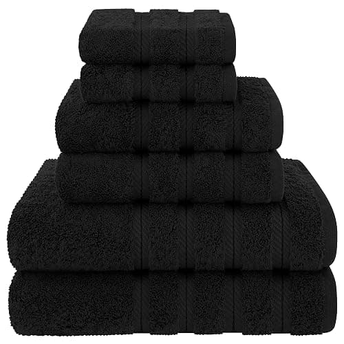 American Soft Linen Luxury 6 Piece Towel Set, 2 Bath Towels 2 Hand Towel 2 Washcloths, 600 GSM 100% Cotton Turkish Towels for Bathroom, Black Towel Sets - Image 1