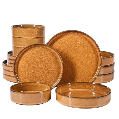 Bloomhouse - Two Time Oprah's Favorite Things Winner - Santorini Mist Double Bowl Terracotta Reactive Glaze Plates and Bowls Dinnerware Set - Amber, Service for Four (16pcs) - Image 1