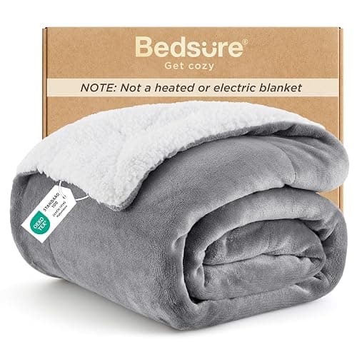 Bedsure GentleSoft Sherpa Fleece Throw Blanket for Couch, Non-Heated, Thick & Warm Cozy Blanket for Winter, Soft Fuzzy Plush Throw Gifts for Women and Men, Grey, 50x60 Inches - Image 1