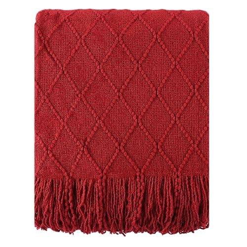 BATTILO HOME Christmas Decor Red Throw Blanket for Couch, Boho Bed Throws for Foot of Bed, Decorative Red Throws for Sofa Living Room, 50"x60" - Image 1