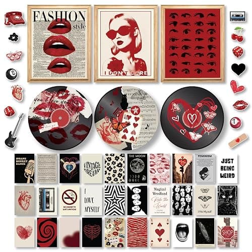 97 Decor Downtown Girl Room Decor Y2k Posters - Dark Red Downtown Girl Aesthetic Wall Decor, Y2k Room Decor 2000s Collage Kit, Trendy Wall Art Prints Dorm Decorations For Teen Girls Bedroom (Unframed) - Image 1