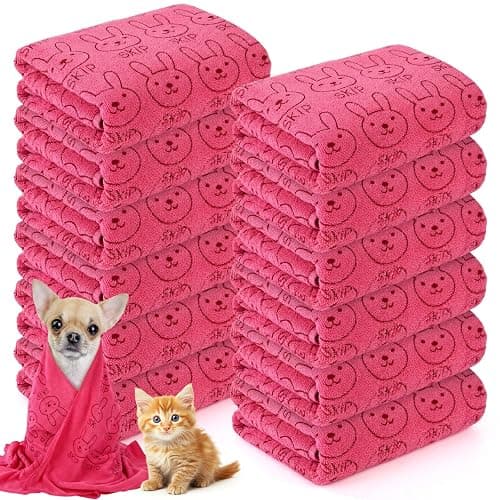 Irenare 12 Pcs Microfiber Dog Towels for Drying Dogs Cats, 20 x 40 Inch, Quick Drying Absorbent Pet Puppy Towels for Small Puppy Dog Cat Kitten Pet, Grooming Bathing Shower Travel Supplies(Pink) - Image 1