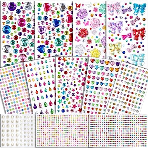 Teenitor Gem Stickers Self Adhesive Jewel Rhinestones Sticker gems | 12 Styles Stick on Gems Jewel Stickers Rhinestone Gems for Crafts DIY, Assorted Diamond Stickers Gem Stickers for Girls Kids - Image 1