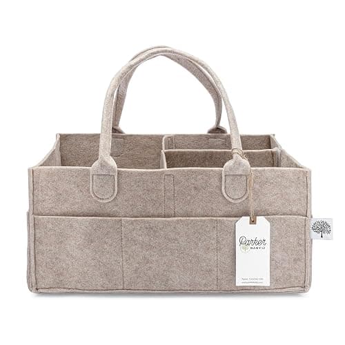Parker Baby Co. Diaper Caddy - Nursery Storage Bin and Car Organizer for Diapers and Baby Wipes - Oatmeal, Large - Image 1