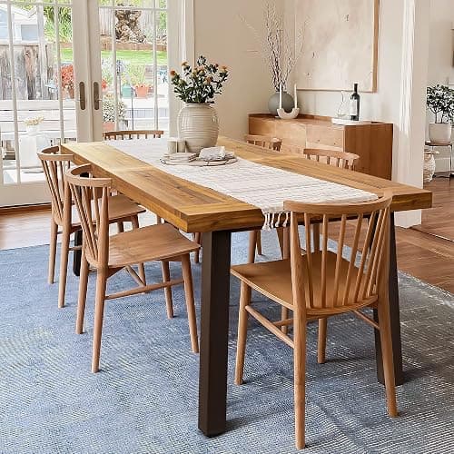 Devoko Home Acacia Wood Dining Table 6-Person Indoor Outdoor Table with Iron Legs, Sandblast Finish, Natural Stained, Rustic Metal, 69 * 33 * 30 inch (Natural) - Brown - Image 1