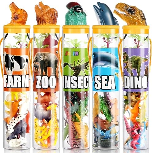 JOYIN 69 Pcs Small Animal Figures, Mini Jungle Toy Set with Sensory Bin, Realistic Wild Forest Playset, Zoo, Ocean, Farm Animals Figurines, Dinosaur Party Favors, Easter Gifts for Boys and Girls 3-5 - Image 1