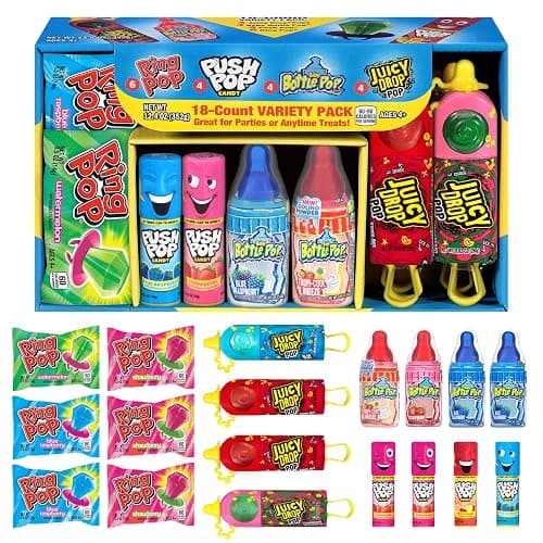 Candy Variety Pack, 18Ct Assorted Valentine's Candy Lollipops, Bulk Individually Wrapped Ring Pop, Push Pop, Baby Bottle Pop & Juicy Drop, Birthday Party Favors, Valentine's Gifts, Kids Goodie Bags - Image 1