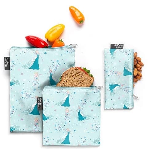 Simple Modern Disney Reusable Snack Bags for Kids | Food Safe, BPA & Phthalate Free, Polyester Zip Pouches | Washable & Refillable Sandwich Bag | Ellie Collection | 3 pack | Frozen Elsa's Snowflake - Image 1