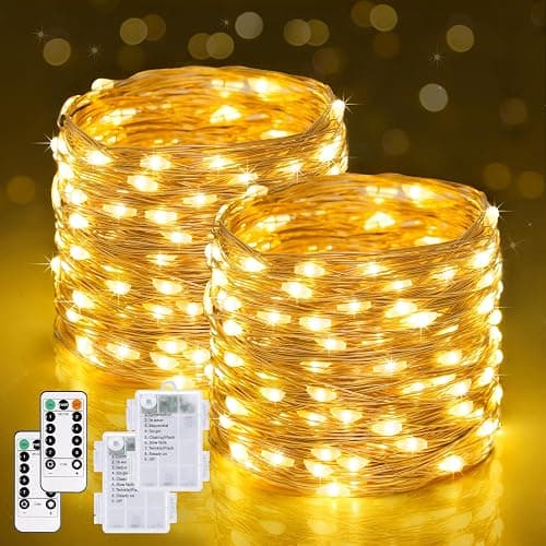 JMEXSUSS 2 Pack Fairy Lights Battery Operated with Remote, Warm White | Total 400LED 132ft String Lights, Twinkle Fairy Lights for Bedroom, Classroom, Dorm, Tree, Party, Patio, Indoor Outdoor Decor - Image 1