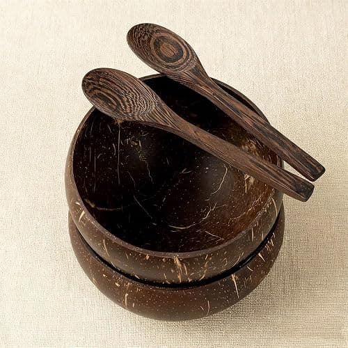 Mrxxjz Handmade Coconut Bowl Set with Wood Spoons, Eco Friendly Tableware | Natural sustainable dinnerware set, perfect serving bowl for smoothies, salads, fruits and dessert treats. - Image 1