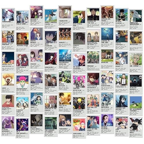 Anime Posters for Anime Room Decor, Anime Room Stuff for Bedroom, 60pcs Anime Wall Decor for Anime Wall Art, Cute Anime and Manga Wall Collage, Aesthetic Kawaii Room Decor, Anime Merch Gift Box - Grey - VI - 4x6 inches - Image 1