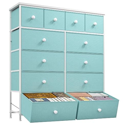 Romorgniz Dresser for Bedroom Tall Dresser with 12 Drawers Fabric Dressers & Chests of Drawers, Bedroom Dresser with Metal Frame, Wood Top, Entryway Living Room, Turquoise 11.81"D x 38.97"W x 40.15"H - Image 1