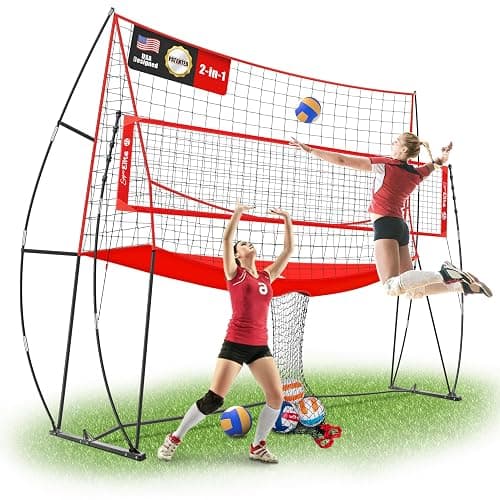 JOLORLY 2-in-1 Volleyball Practice Net Station with Patented 5-Height (6'6'' to 8'), Heavy Duty Training System for Hitting Spiking Serving, Backyard Indoor Outdoor Trainer Equipment - Image 1