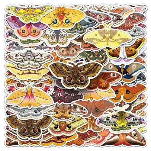 Moth Stickers 50 Pcs Waterproof Cute Funny Insects Sticker for Laptop Luggage Water Bottle Skateboard Scrapbook Suitcase Computer Motorcycle Car,Vinyl Aesthetic Cartoon Decal for Teens Girls - Image 1
