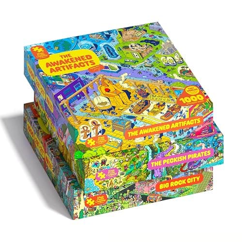 Magic Puzzles 3-Pack • Series Four • Big Rock City, The Awakened Artifacts, & The Peckish Pirates • 1000-Piece Jigsaw Puzzles from The Magic Puzzle Company - Image 1