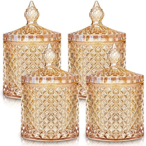 Aoriher 4 Pcs Crystal Glass Candy Jar Set with Lids Home Decorative Storage Jars for Apothecary, Bathroom, Kitchen, and Pantry, Ideal for Cotton Swabs and Jewelry(Medium,Amber) - Image 1