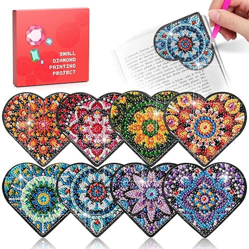 8 PC Diamond Art Painting Bookmark for Adult Craft Gem Bedazzle Kit Women | Bead Art Leather Book Mark Christmas Pearl Craft Bedazzling Making Kit Rhinestone DIY Paint by Dots Book Lover Gift Heart - Image 1