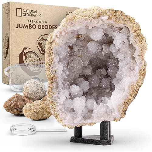 National Geographic Break Open 5 Jumbo Geodes - Earth Science Kit with 5 Premium, Extra-Large Geodes with Crystals, Goggles & Display Stands, Science Gifts, Fun Stuff for Kids (Amazon Exclusive) - Image 1