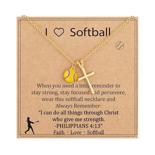Gnamy Softball Basketball Soccer Football Volleyball Tennis Pickleball Necklace for Teen Girls, Gold/Silver Cross Pendant Sport Accessories Birthday Christmas Christian Jewelry Gifts for Women Stuff 8-12 - Image 1
