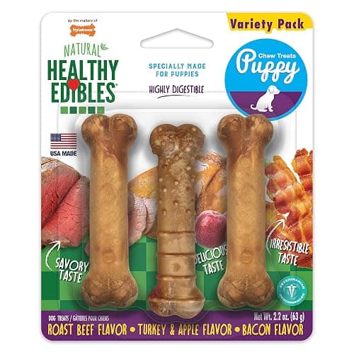 Nylabone Healthy Edibles Natural Puppy Chews Long Lasting Treats for Puppies, Roast Beef, Apple & Bacon Flavor, X-Small/Petite (3 Count) - Image 1