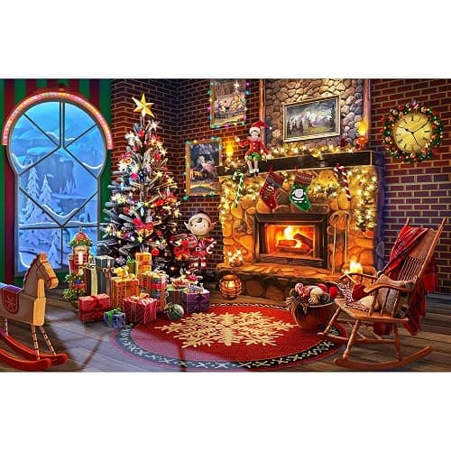 Lavievert 1000 Piece Wooden Jigsaw Puzzles Christmas Puzzle Game - Fireplace, Christmas Tree, Stockings - Image 1
