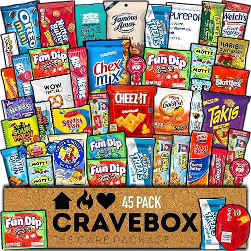CRAVEBOX Snacks Box Variety Pack Care Package (45 Count) Halloween Treats Gift Basket Adults Kids Grandkids Guys Girls Women Men Boyfriend Birthday Cookies Chips College Student Office School - Image 1