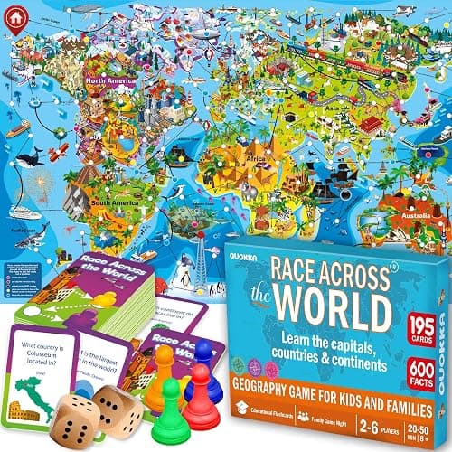 QUOKKA Family Board Games For Kids And Adults - 1 to 10 Players - Race Across the World - Learning - Educational - Geography - 100 Question Cards - Indoor - Outdoor Games - Kids Teens Adults Family - Image 1