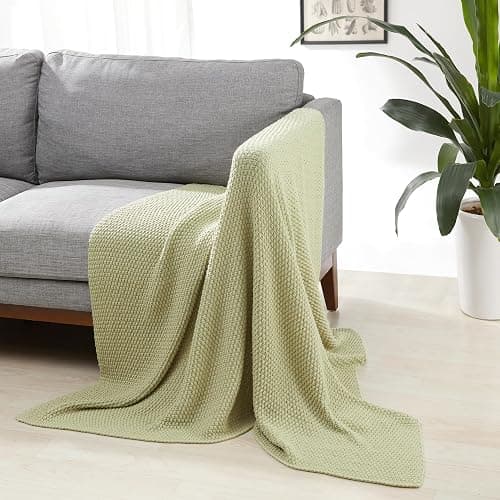 Amazon Basics Chunky Cable Knit Throw Blanket for Couch, Sofa, Bed, Lightweight Soft Cozy, 50" x 60", Sage Green - Image 1
