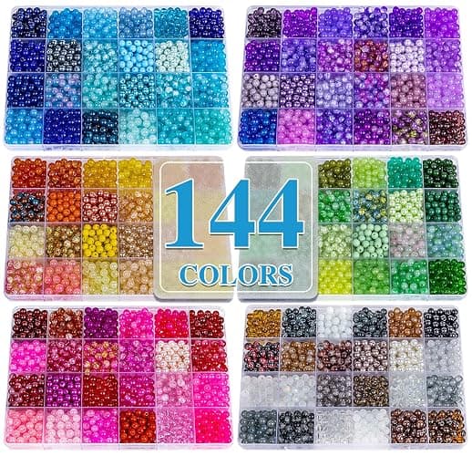 XSEINO About 7200PCS 6mm Glass Beads Bracelet Making Kit,144 Assorted Colors Crystal Glass Beads for Bracelet and Jewelry Making and DIY Crafts,Friendship Gifts,to Give to Friends, Family - Image 1