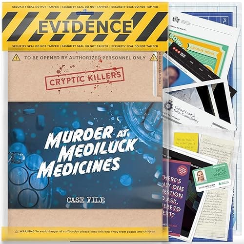 Cryptic Killers Unsolved Murder Mystery Game - Cold Case Files Investigation Detective Evidence & Crime File - Individuals, Date Nights & Party Games- Murder at Mediluck Medicines - Image 1