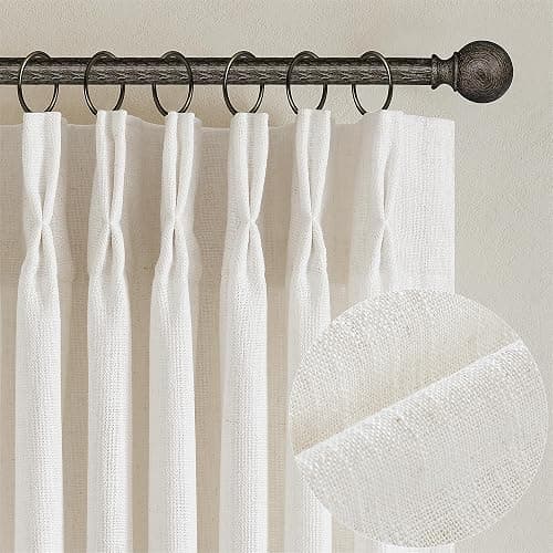 Natural Pinch Pleated Linen Curtains 84 Inch Length 2 Panels for Living Room Bedroom Textured Cream Ivory Birch Semi Sheer Boho Neutral Back Tab Pinch Pleat Hooks Rings Window Curtain 84 Inches Long - Image 1